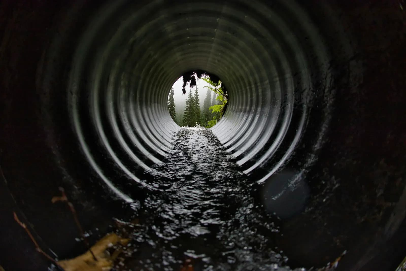View along the inside of a drainage pipe